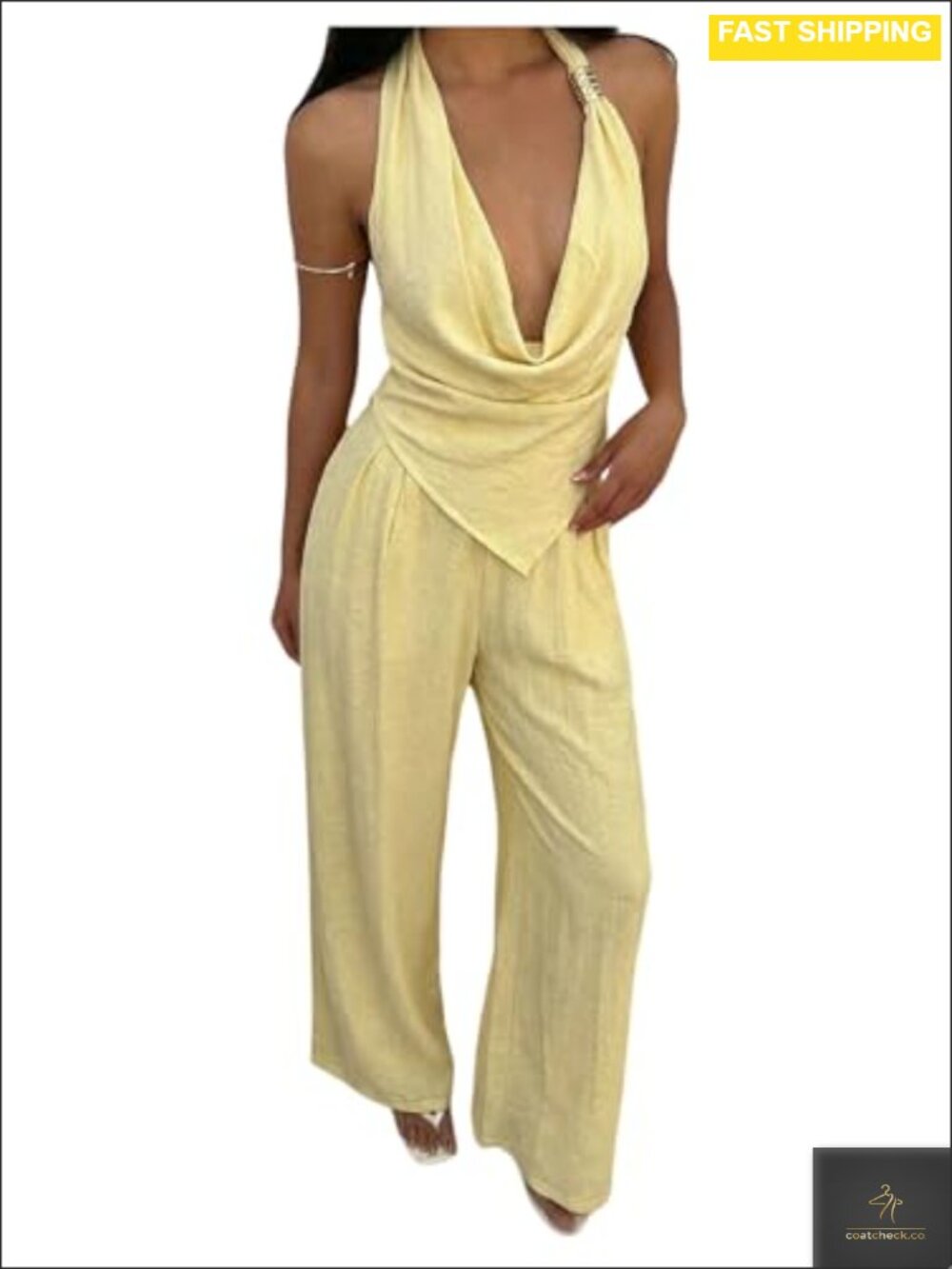 Women's Linen 2 Piece Outfit Open Back Sleeveless Top Pants Set Vacation